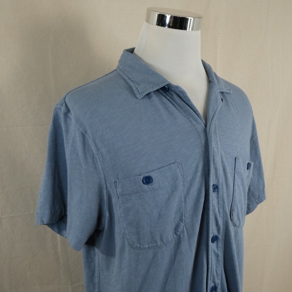 J. Crew XL Garment Dyed Knit Goods Button Front Shirt Blue Slub Cotton Knit Men